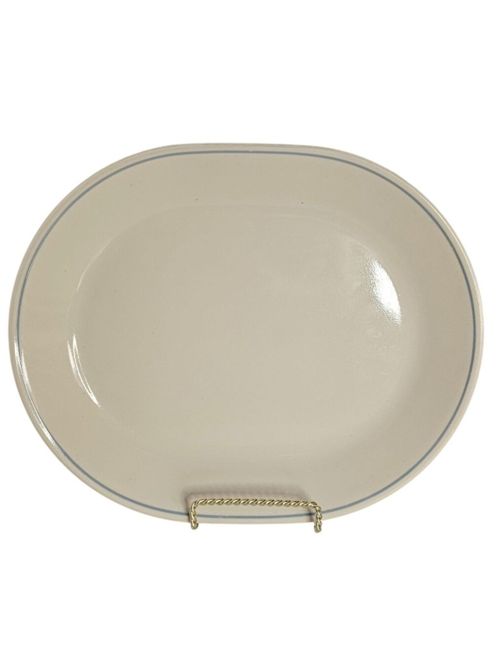 Corelle Beige Oval Serving Platter sandstone blue trim dinnerware vtg retro 12"